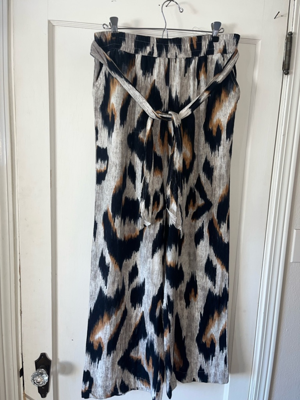 Deja Bleu Wide Leg High Waisted Animal Print Pants in Black, Brown & Cream XL